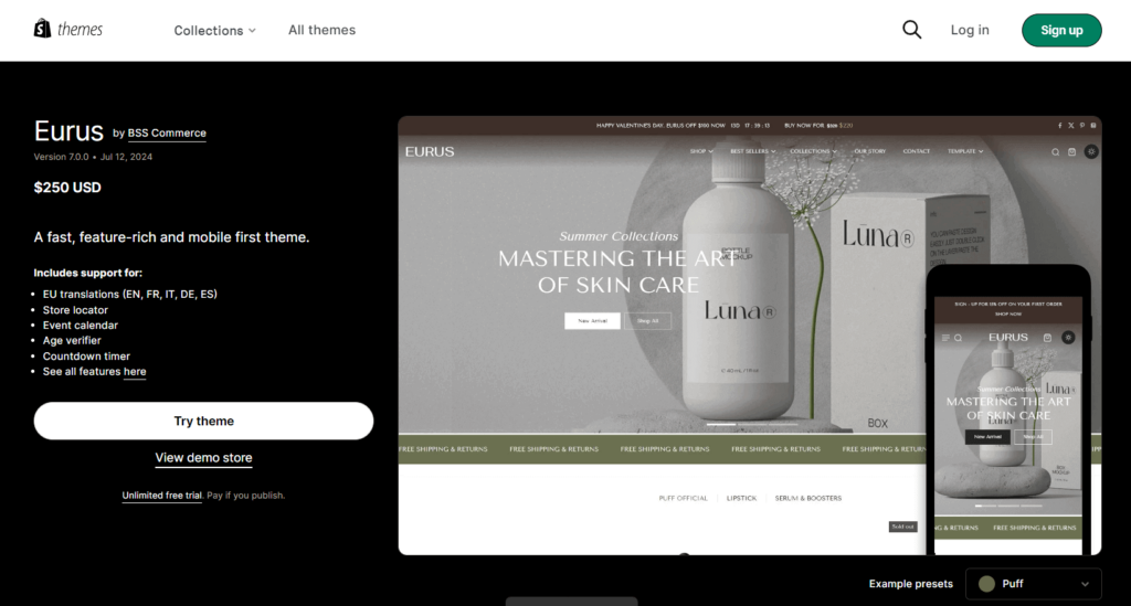 Eurus Shopify Theme