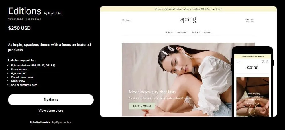 Editions Theme for Jewelry Brands