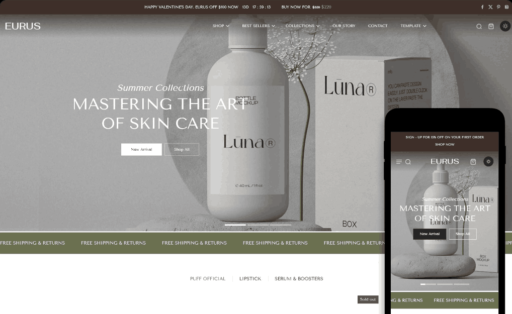 12 Best Shopify Themes for Beauty Products in 2024 - eurus theme