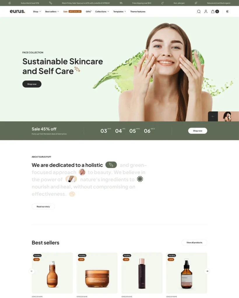 Shopify Eurus Theme - best theme for beauty products