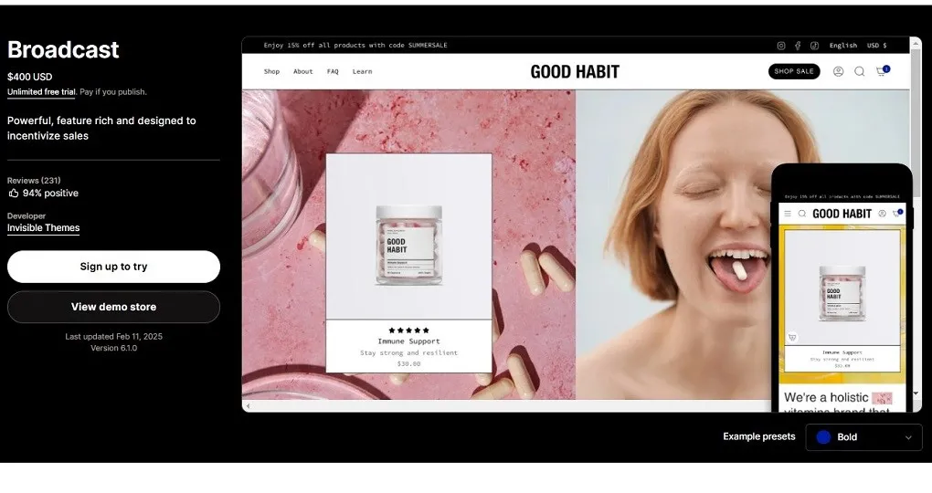 broadcast-theme-using-for-supplement-store