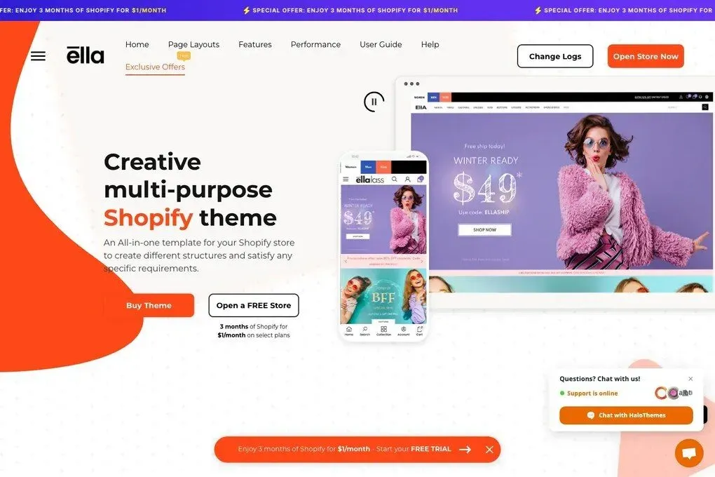 ella best shopify theme for apparel store