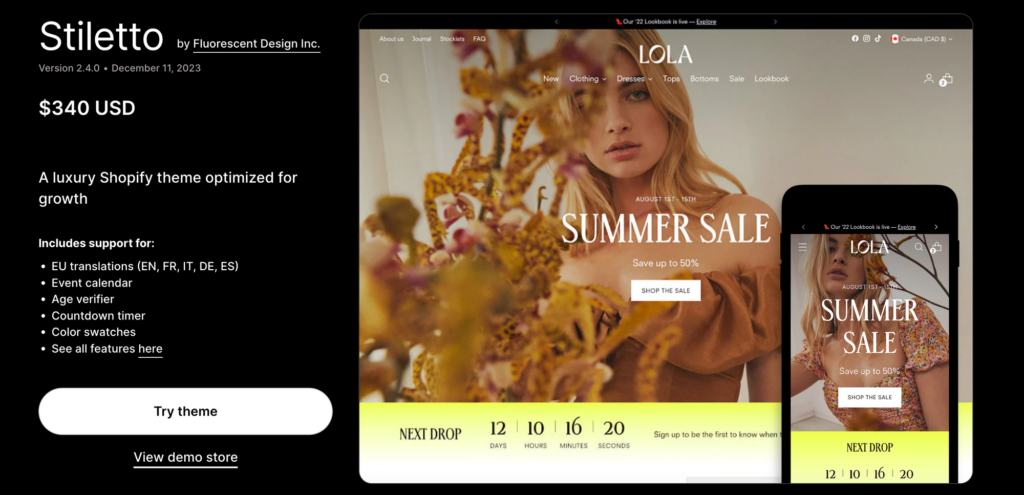 Stilleto is one of the best shopify theme for clothing