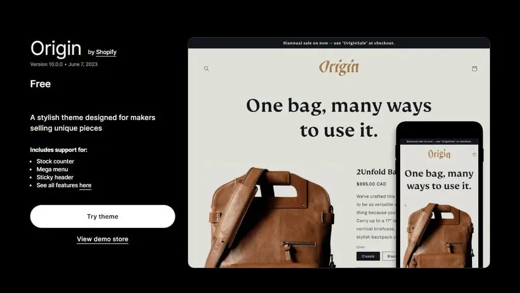 origin best shopify theme for apparel store