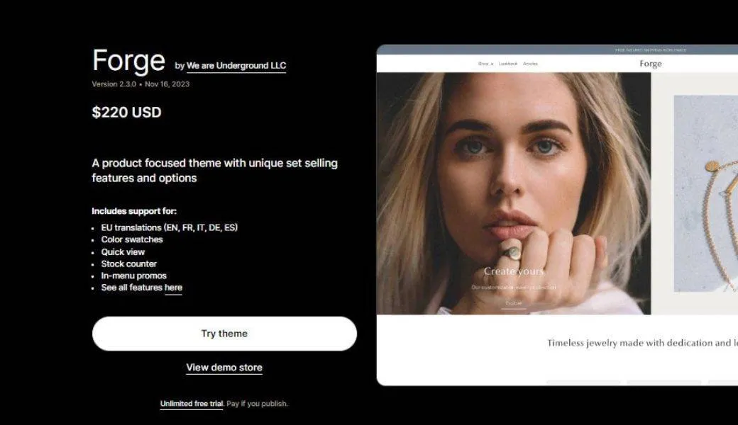 Forge Shopify theme