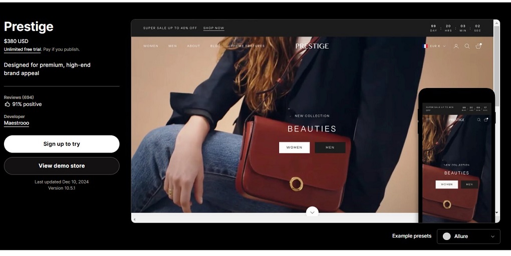 Presitge - on of the best shopify theme for ecommerce