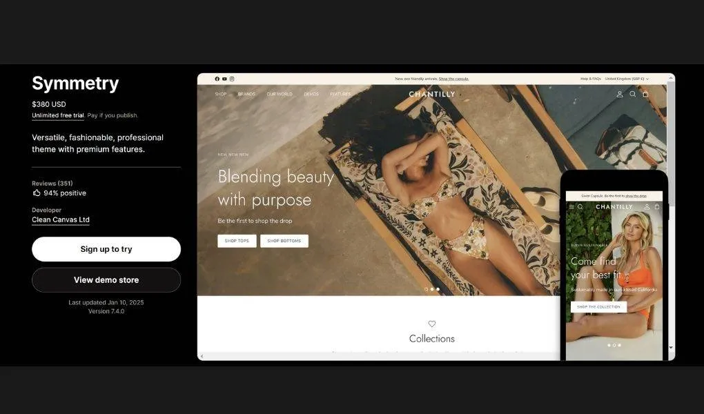 Top 10 best Shopify themes for Print on Demand - Symmetry