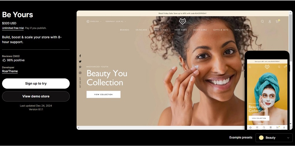 Be yours - one of the best shopify theme for ecommerce