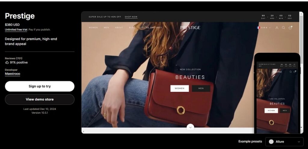 Prestige Shopify theme review: 15+ Core features