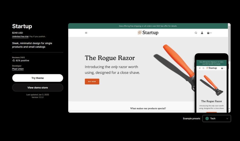 Startup theme Shopify review pros and cons