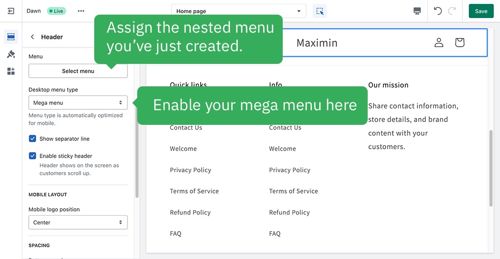 step 6 - shopify themes with mega menu