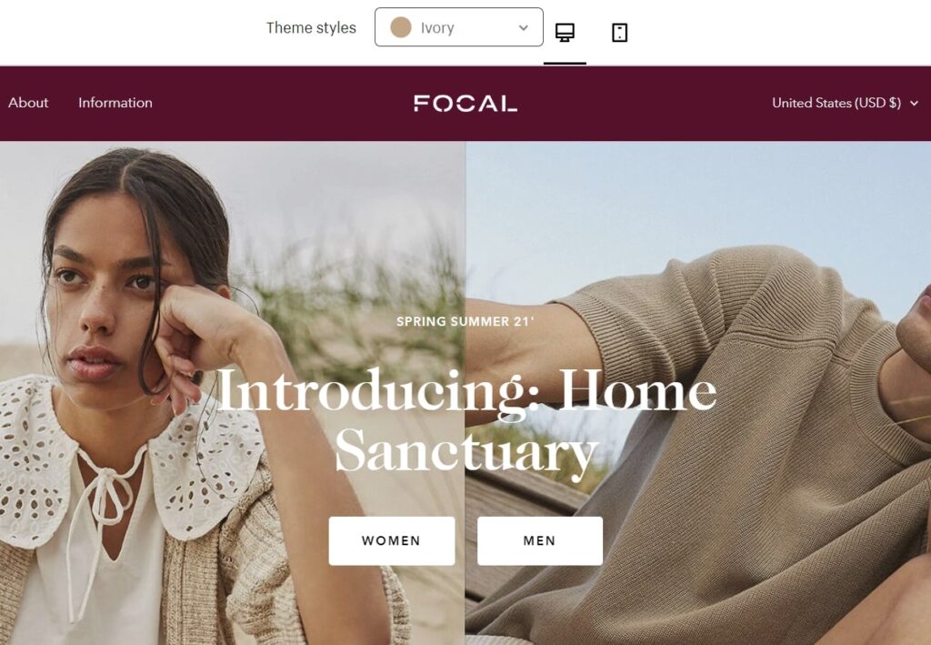 The Ivory preset: shopify focal theme