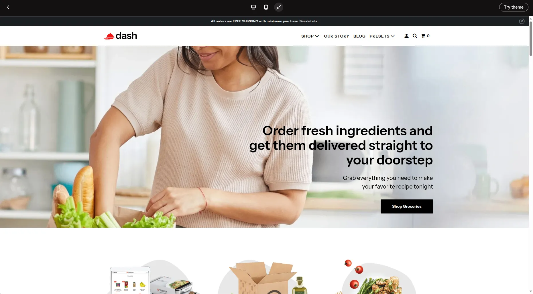Parallax theme homepage with full-width scrolling photography