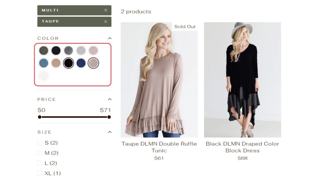 Impulse Shopify theme review: Core features: Color swatches