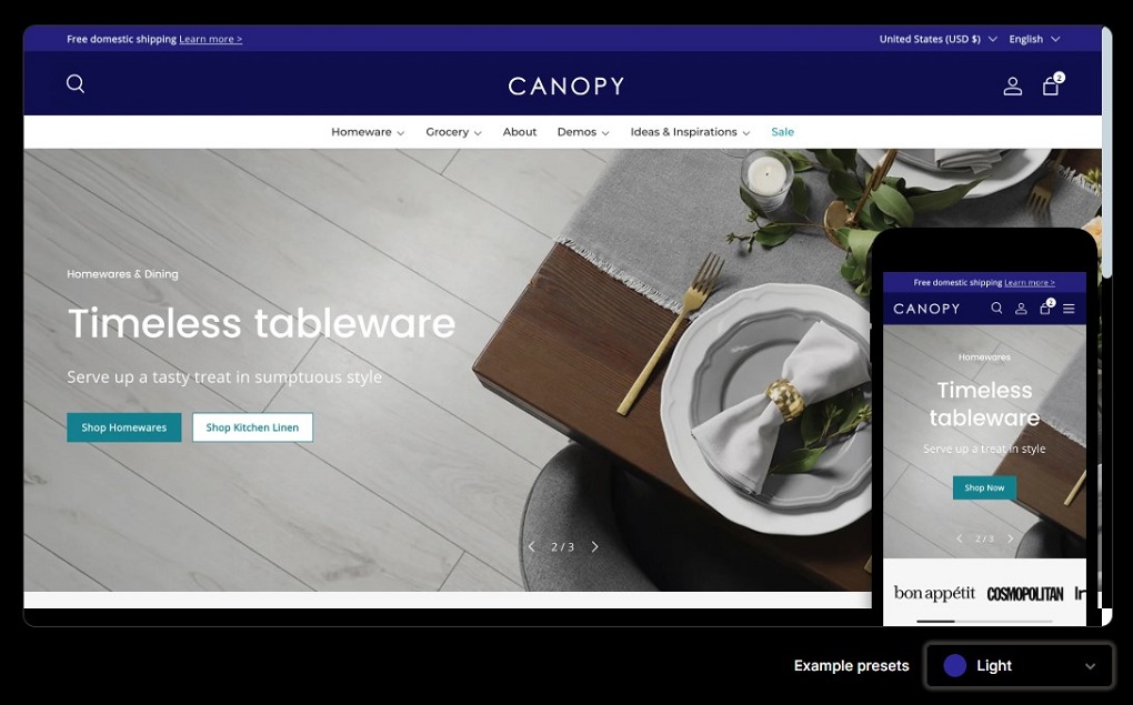 Canopy theme: Presets 