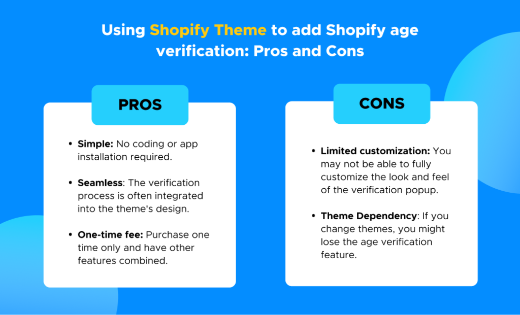 Pros and cons of using a theme to add age verification on Shopify