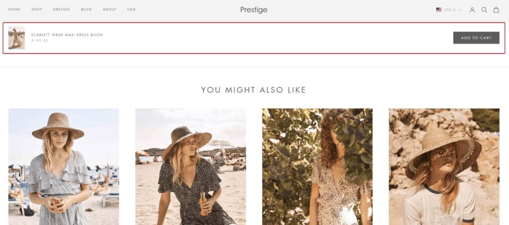 shopify sticky add to cart by Prestige Theme 