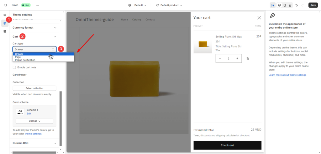 3. How to create a cart drawer with the theme_