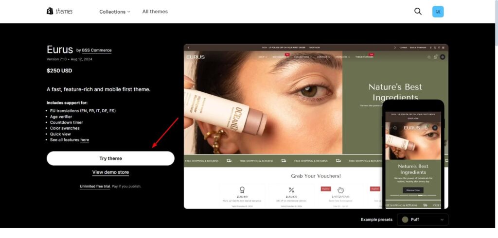 5 Step 2_ Click on “Try Theme”