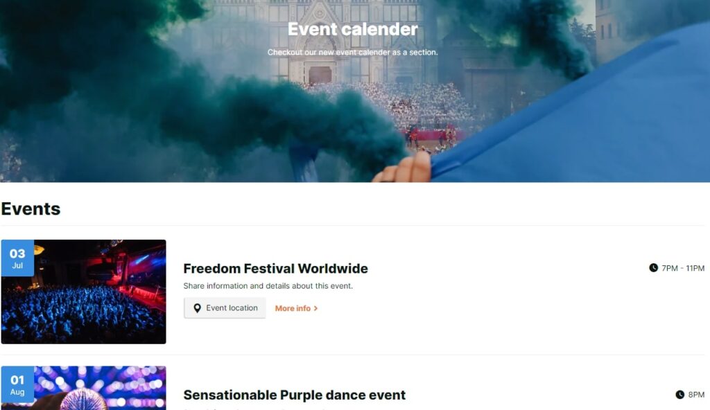 Event calendar: Feature of xtra shopify theme review