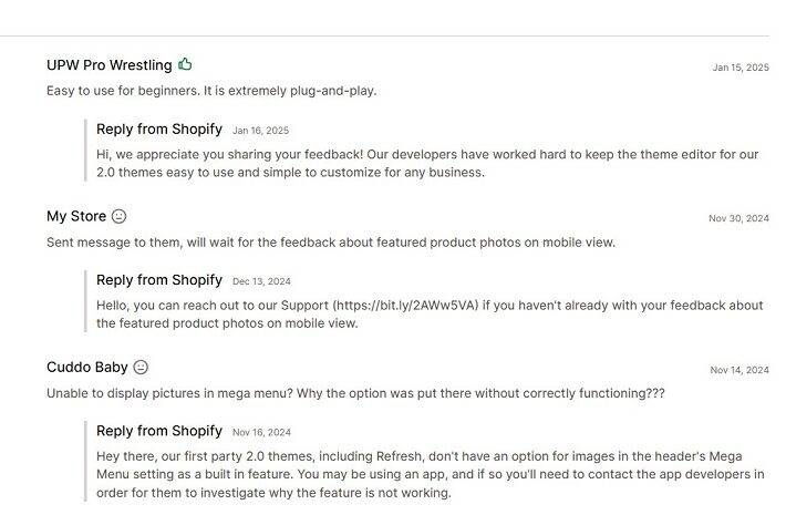 User reviews and ratings about the Refresh Shopify theme