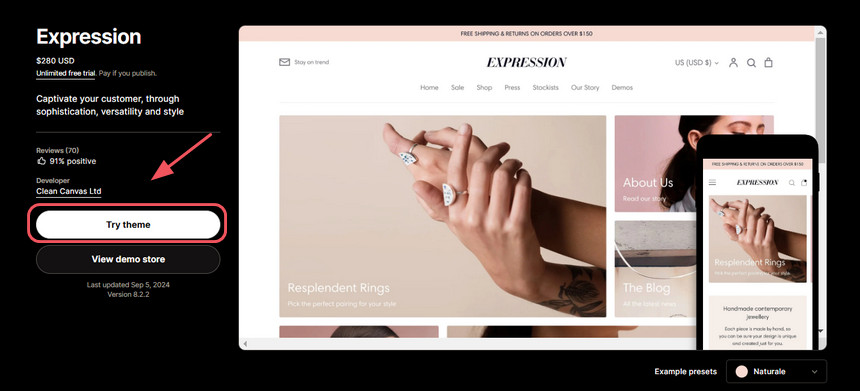 How to install expression shopify theme