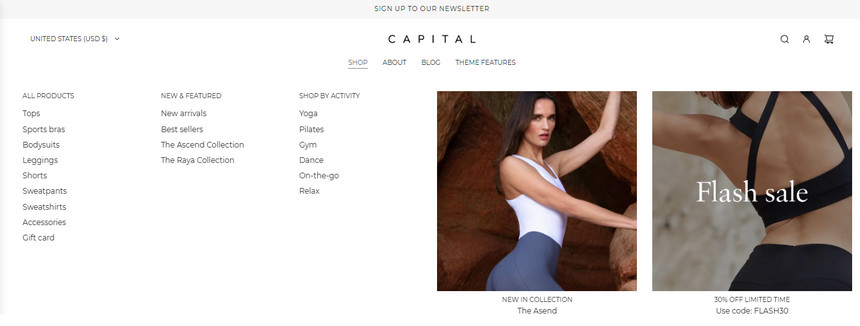 Capital Shopify theme review: Core features in menu promos