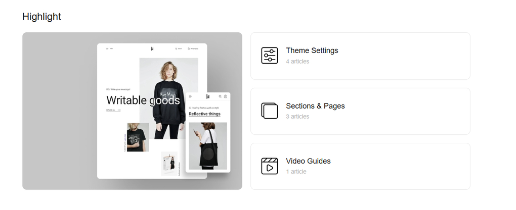 Support and Documentation Highlight Shopify theme 