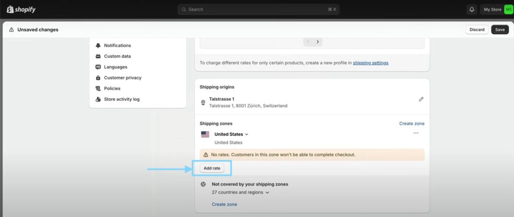 Adding shipping rate in Shopify