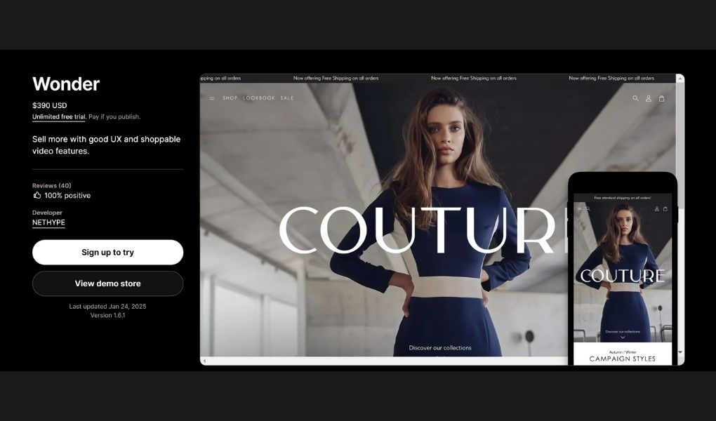 Wonder Shopify Theme: Couture preset 