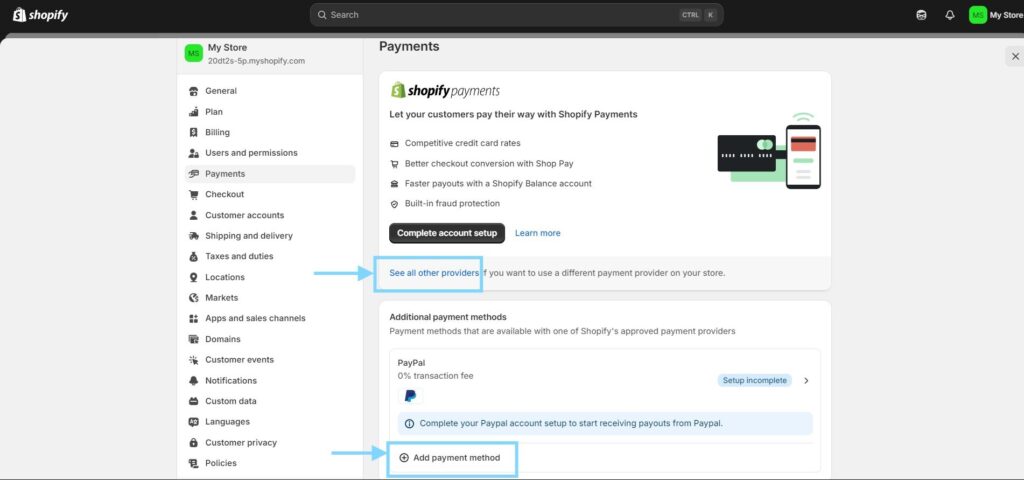 How to add more payment providers in Shopify