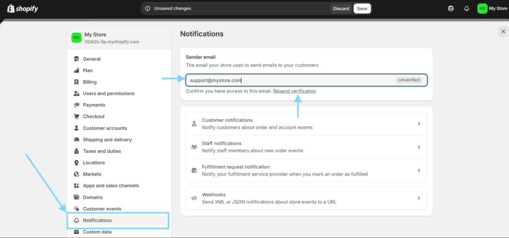 How to change sender email in Shopify