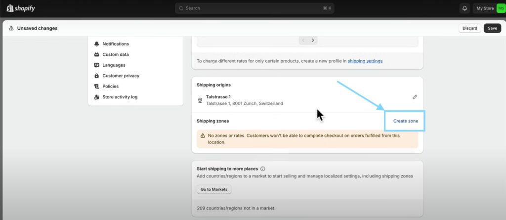 How to create shipping zone in Shopify