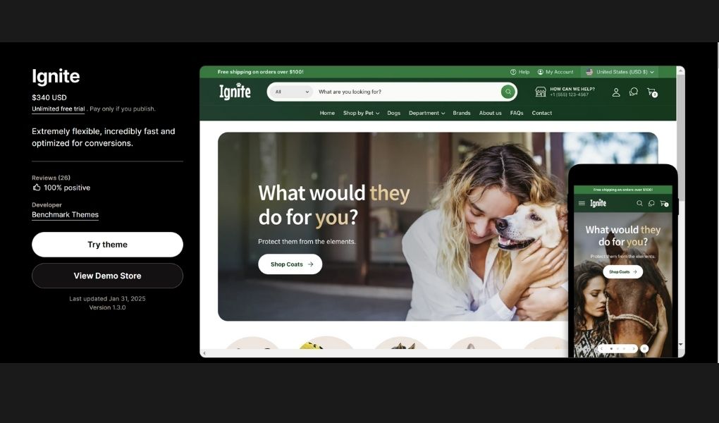 Ignite Shopify theme’s Presets 