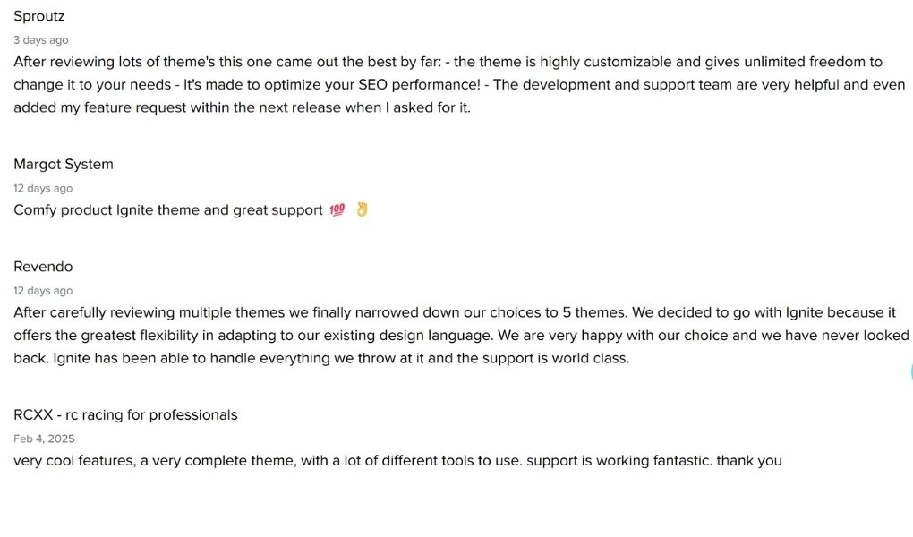 User reviews and ratings about the Ignite Shopify theme
