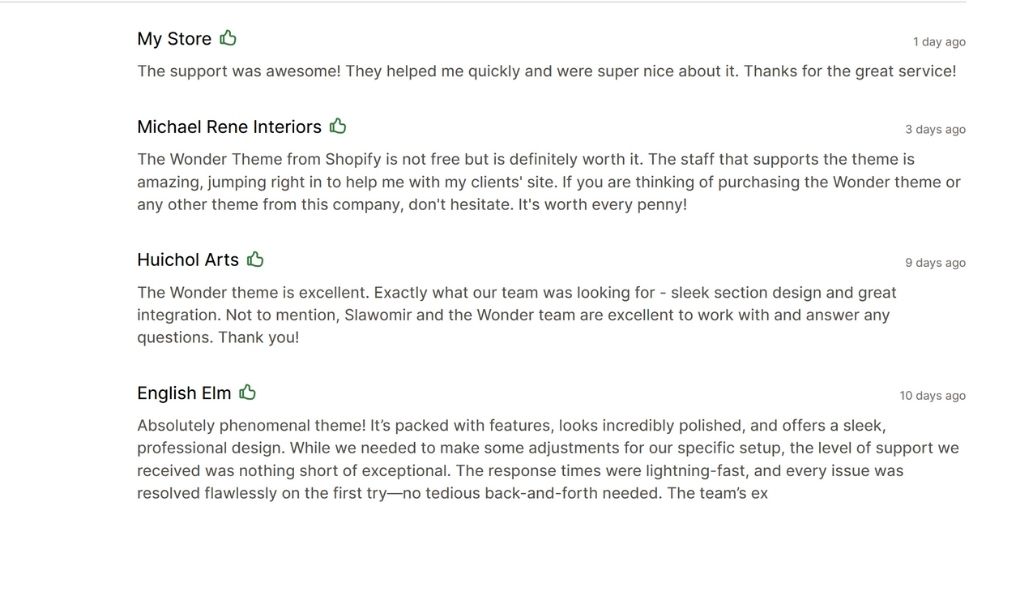 Wonder Shopify Theme Customer Reviews