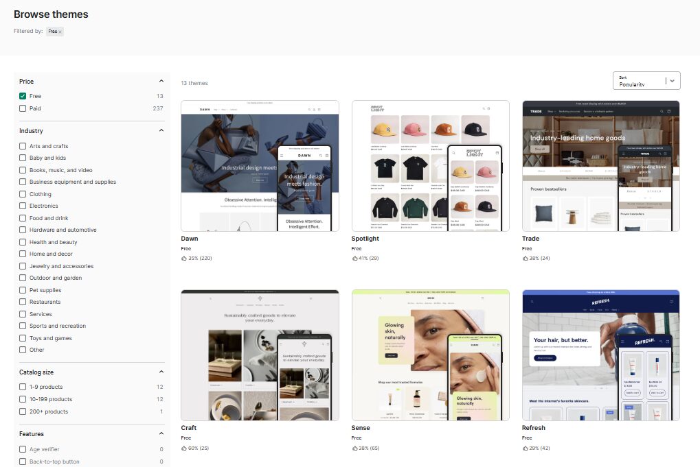 Free theme on Shopify Theme Store