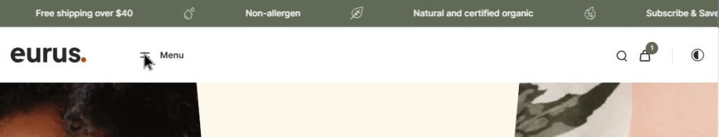 Eurus 8.7 - Hamburger menu on desktop