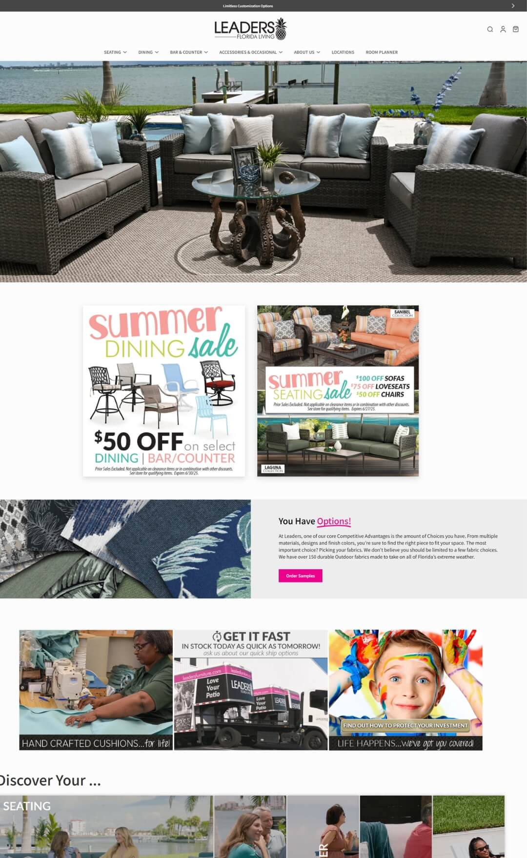 Leaders Furniture showcase using Eurus Theme
