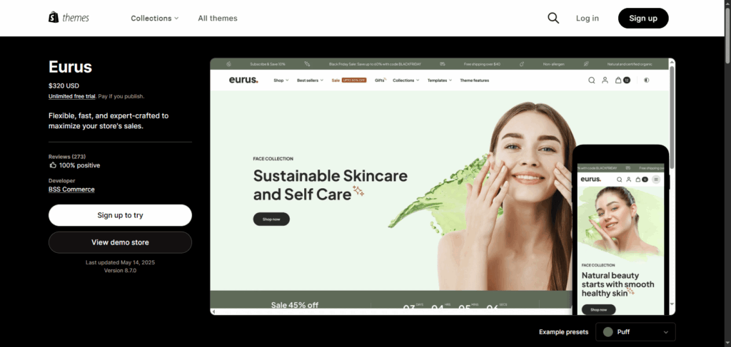 Best Shopify Premium Themes - Eurus