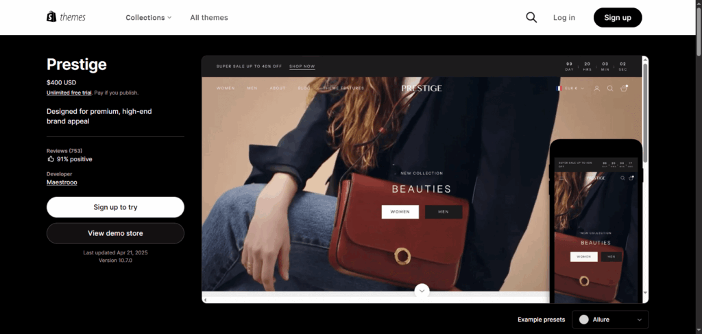 Best Shopify Premium Themes - Prestige