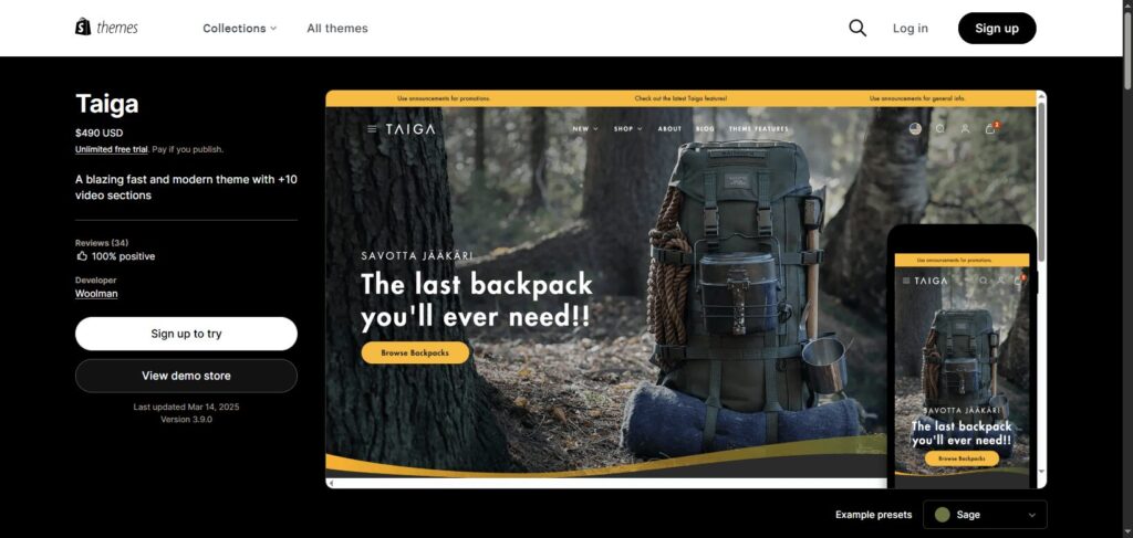 Best Shopify Premium Themes - Taiga
