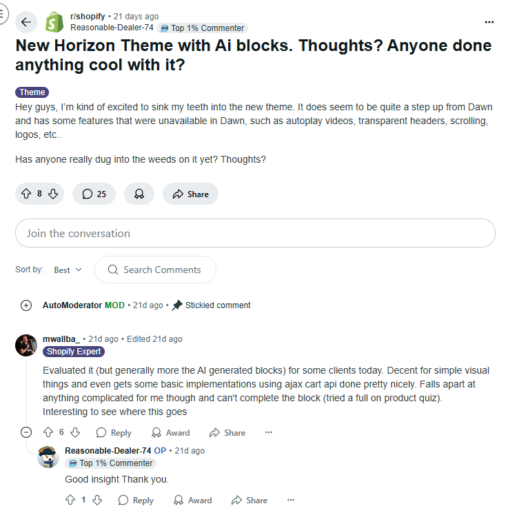 Positive thoughts about Shopify Horizon Theme
