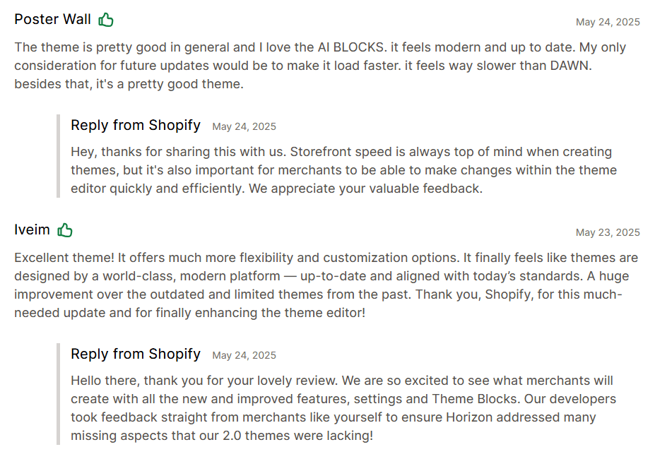 Positive thoughts about Shopify Horizon Theme
