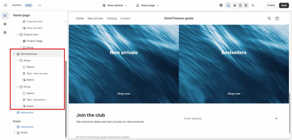 The Theme Blocks feature in Shopify Horizon Theme