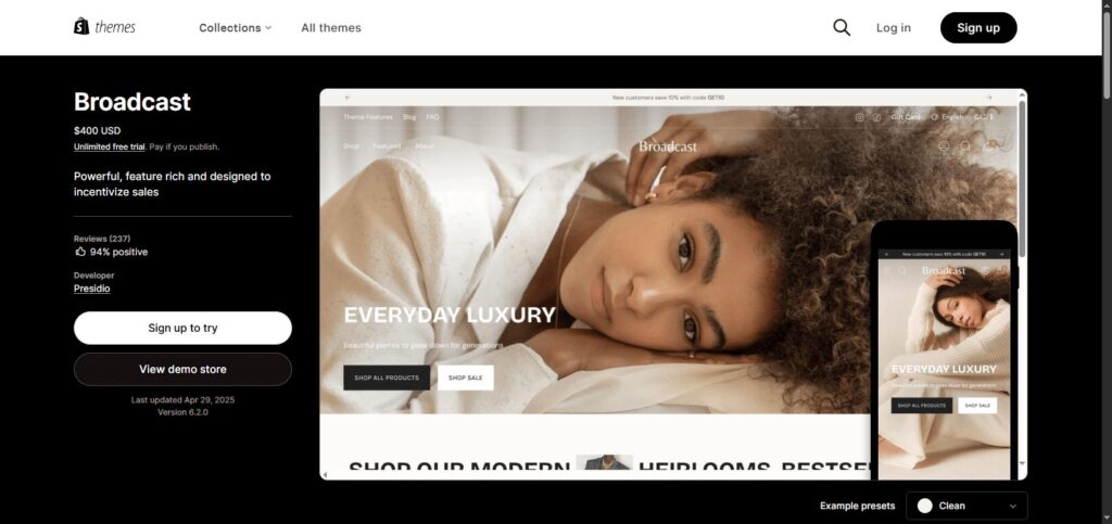 Best Shopify Premium Themes - Broadcast