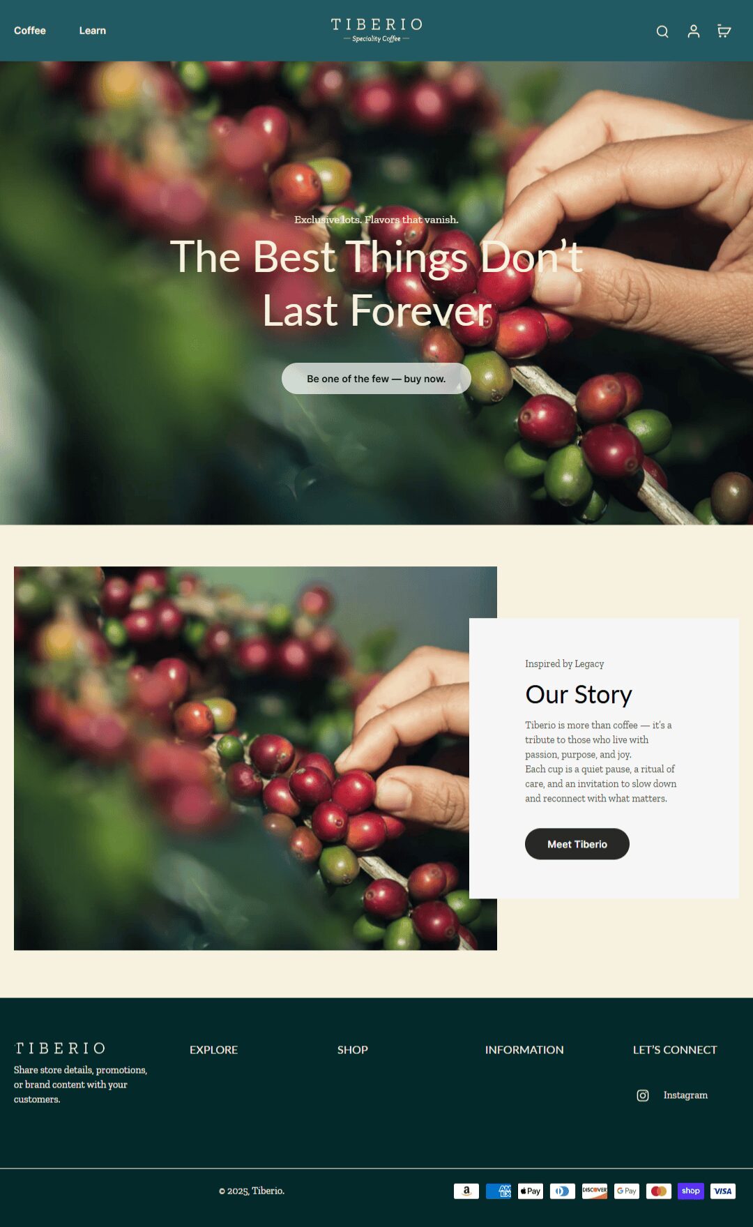 Showcase Tiberio store using Eurus Theme