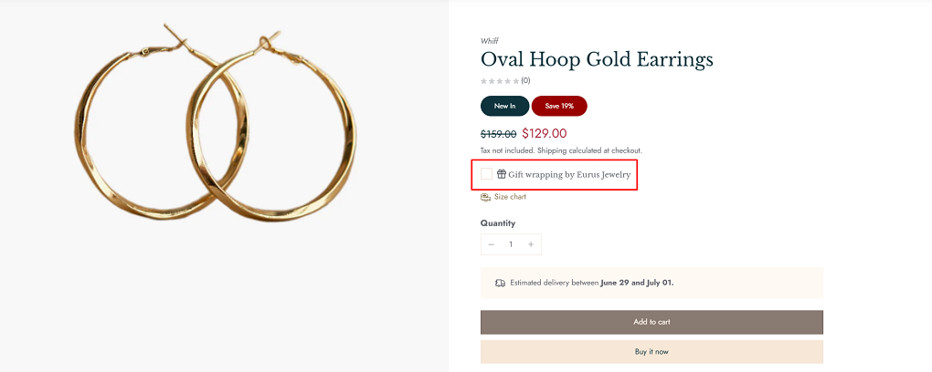Eurus Shopify theme feature: Gift wrapping & engraving