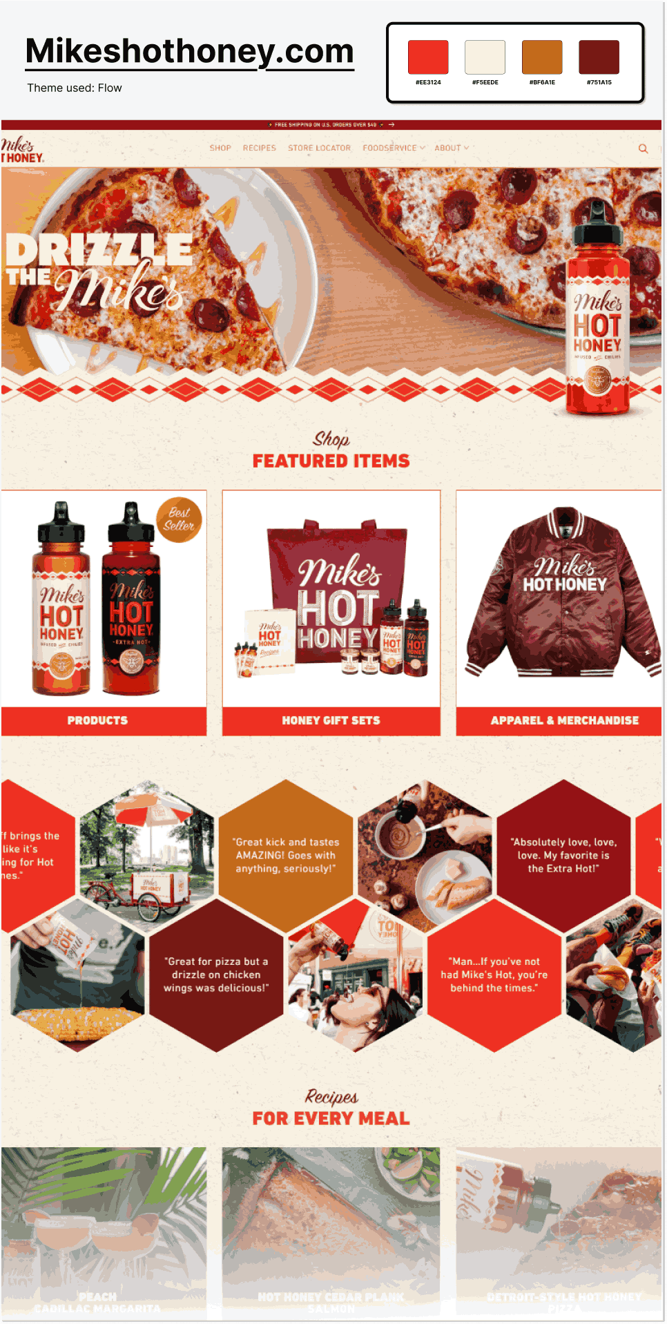 Mikeshothoney.com- Shopify food and drink stores examples