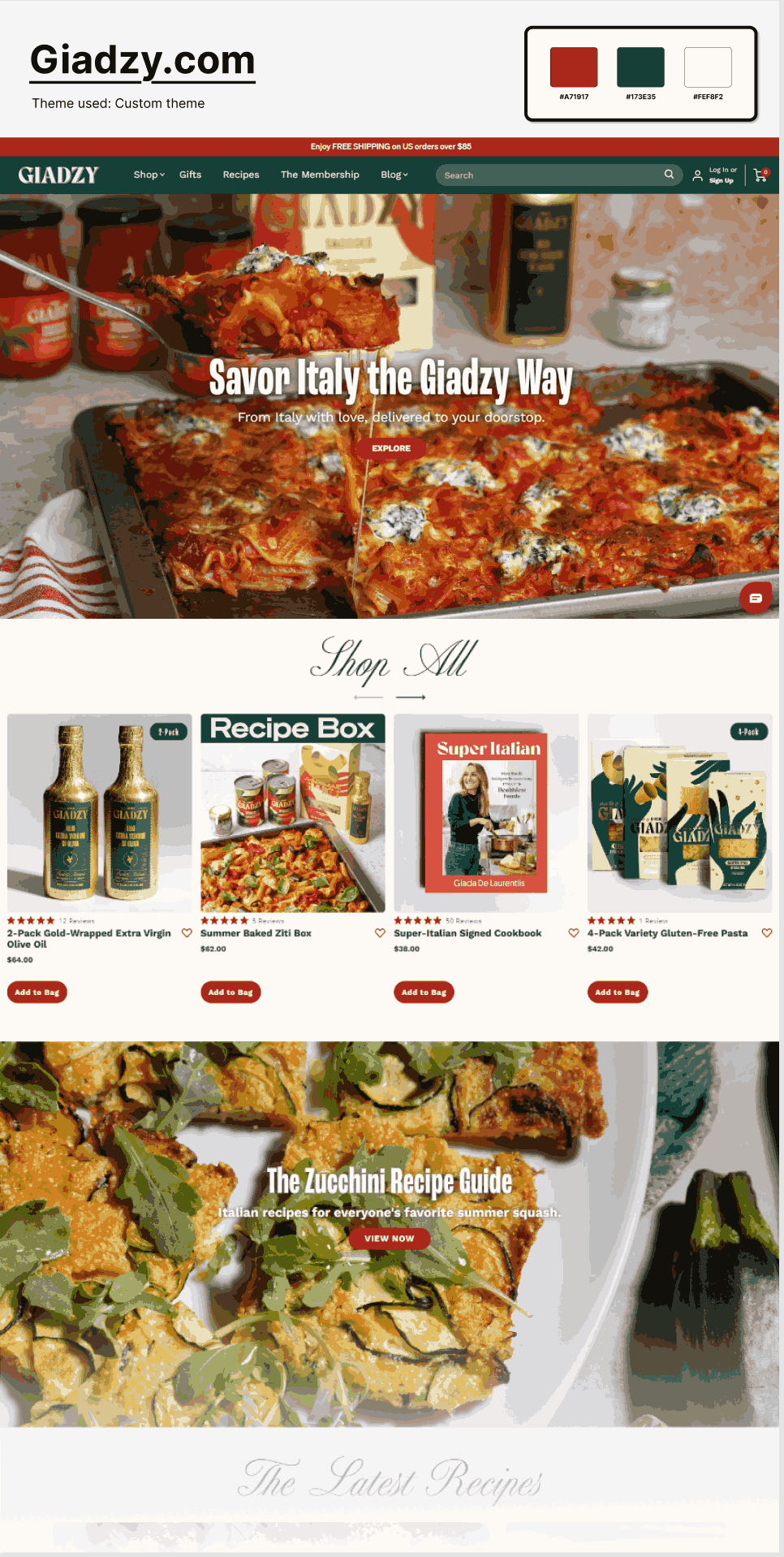 Giadzy.com - Shopify food and drink stores examples